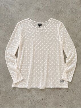 Torrid Sheer Heart Mesh Crew Neck Long Sleeve Top 4X Cream Festival 2025 NEW